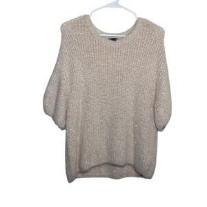Express Sweater Women's Medium Metallic Plush Short Sleeve Eyelash Fuzzy